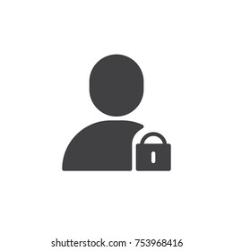 Block user with padlock icon vector, filled flat sign, solid pictogram isolated on white. Account security symbol, logo illustration.