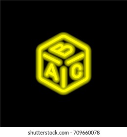 Block yellow glowing neon ui ux icon. Glowing sign logo vector