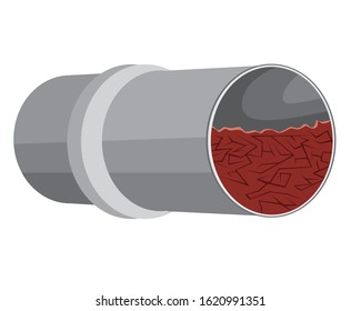 A Blockage Or Clogged In Sewer Pipe Or Water Drain In Flat 3d Graphic. A Vector Stock Illustration With Irrigation Pipeline Or Pipe Isolated On White Background For Design.