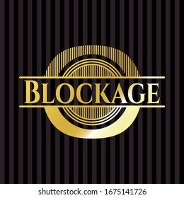 Insignia o emblema dorado de bloqueo. Ilustración vectorial. Detallado.