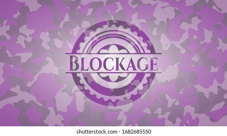 Blockage pink and purple written on a camouflage texture. Vector Illustration. Detailed.