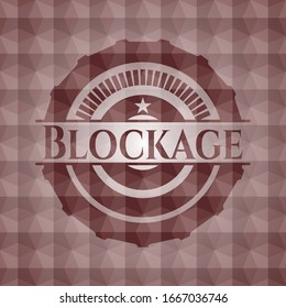 Blockage red seamless badge with geometric pattern background.