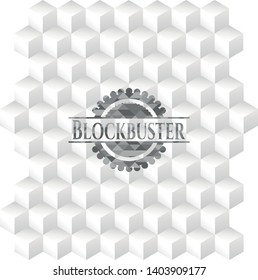 Blockbuster realistic grey emblem with geometric cube white background