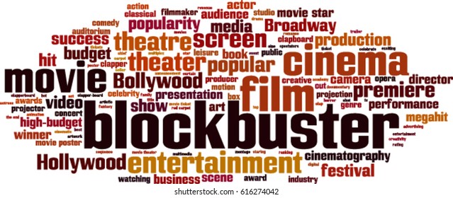 Blockbuster word cloud concept. Vector illustration