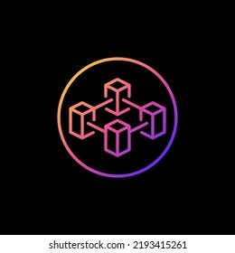Blockchain mit 4 Blöcken in kreisfarbigem Symbol. Krypto-Blockketten-Vektorkonzept, lineares rundes Symbol auf dunklem Hintergrund