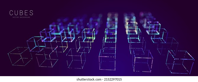 Fondo de la tecnología de cubos de resumen de Blockchain. Concepto de células de datos de inteligencia artificial. Visualización de Big Data. Ilustración vectorial.