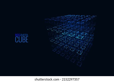 Blockchain Abstract Cubes Technology Background. Artificial Intelligence Data Cells Concept. Big Data Visualization. Vector Illustration.