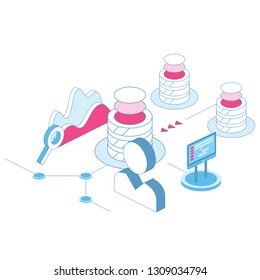 Blockchain abstract illustration 3d line isometric