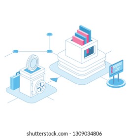 Blockchain abstract illustration 3d line isometric