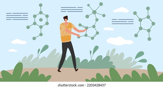 Blockchain, algorithm management, clustering, identification and analysis. Research cyberspace, tiny man and information about crypto mining. Transaction process, vector cartoon concept