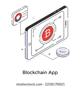 Blockchain app 3d icon in line style 