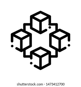 Blockchain Artificial Intelligence Vector Icon Sign Thin Line. Artificial Intelligence Details Cubes In Element Linear Pictogram. Fingerprint, Microchip, Assembly Contour Illustration