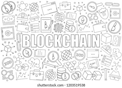 Blockchain background from line icon. Linear vector pattern. Vector illustration