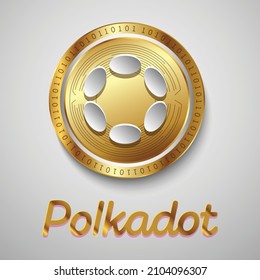 Blockchain based crypto currency Polkadot (DOT) new symbol and logo design vector illustration design in a golden coin template. Payment technology concept brand identity.