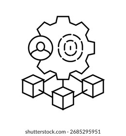 Vector de línea de verificación de identidad basado en blockchain. símbolo de verificación de identidad basado en blockchain. ilustración negra de contorno aislado