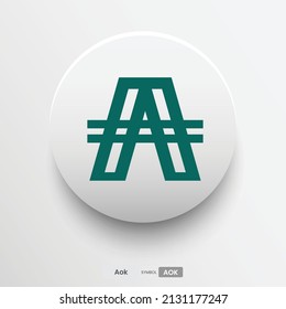 Blockchain-basiertes sicheres Kryptowährung-Münzsymbol Aok (AOK) einzeln auf buntem Hintergrund. Digitale Währung. Altcoin-Symbol. Altcoin-Vektorgrafik