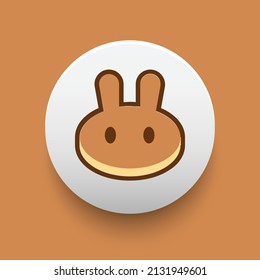 Blockchain based secure Cryptocurrency coin PancakeSwap (CAKE) icon isolated on colored background. Digital virtual money tokens. Decentralized finance technology illustration. Altcoin Vector logos.