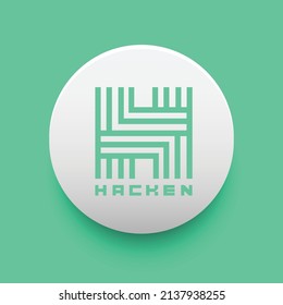 Blockchain-basiertes sicheres Symbol für Cryptowährung Hacken Token (HAI) einzeln auf buntem Hintergrund. Digitale virtuelle Geldmarken. Illustration von dezentralisierter Finanztechnologie. Altcoin-Vektorlogos.