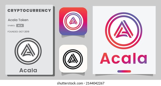 Blockchain based secure Cryptocurrency coin Acala Token (ACA) icon isolated on colored background. Digital virtual money tokens. Decentralized finance technology illustration. Brand kit