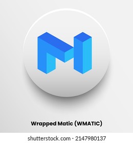 Blockchain based secure Cryptocurrency coin Wrapped Matic (WMATIC) icon isolated on colored background. Digital virtual money tokens. Decentralized finance technology illustration. Altcoin Vector logo