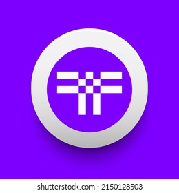 Blockchain based secure Cryptocurrency coin Threshold (T) icon isolated on colored background. Digital currency. Altcoin symbol. Vector Illustration