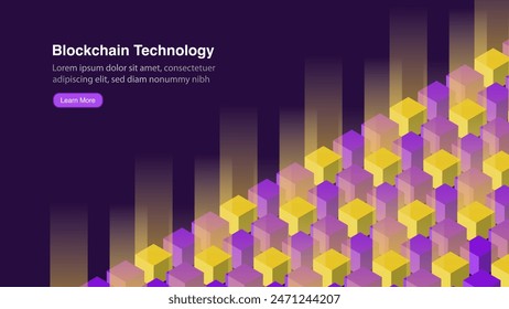 Blockchain and Big Data Storage: Digital Technology Concept - Perspective Modern Data Cube, Edge Computing and Blockchain. Vector Illustration