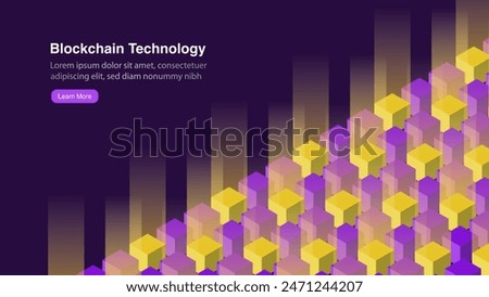 Blockchain and Big Data Storage: Digital Technology Concept - Perspective Modern Data Cube, Edge Computing and Blockchain. Vector Illustration