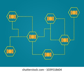 Blockchain bitcoin cash networking concept background collection