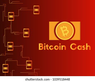Blockchain bitcoin cash on red background collection