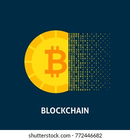 Blockchain Bitcoin Concept. Vector Illustration with Financial Technology Objects. 