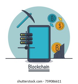 Blockchain and bitcoin icon vector illustration graphic design