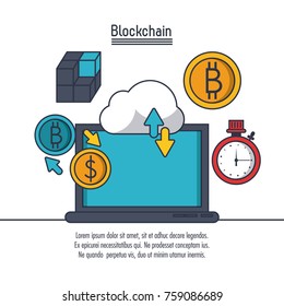Blockchain and bitcoin icon vector illustration graphic design