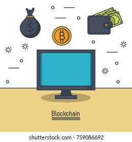 Blockchain and bitcoin icon vector illustration graphic design