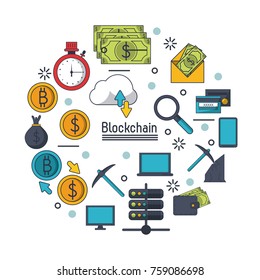 Blockchain and bitcoin icon vector illustration graphic design