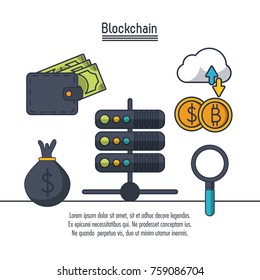 Blockchain and bitcoin icon vector illustration graphic design