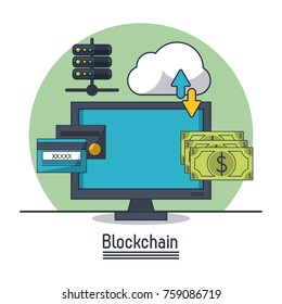 Blockchain and bitcoin icon vector illustration graphic design