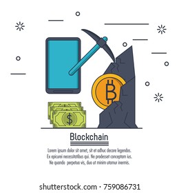 Blockchain and bitcoin icon vector illustration graphic design