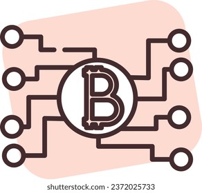 Blockchain bitcoin, illustration or icon, vector on white background.