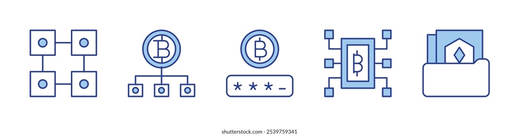 blockchain, bitcoin, Contraseña, carpeta. Ilustración vectorial de iconos. Línea estilo Duotone. Trazo editable.