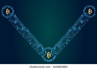 Blockchain - bitcoin software platform isolated on blue background.For web site,digital asset,financial system and presentation material.Creative and modern business concept,vector illustration eps 10