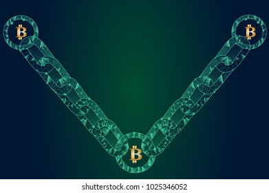Blockchain -bitcoin software platform isolated on green background.For web site,digital asset,financial system and presentation material.Creative and modern business concept,vector illustration eps 10