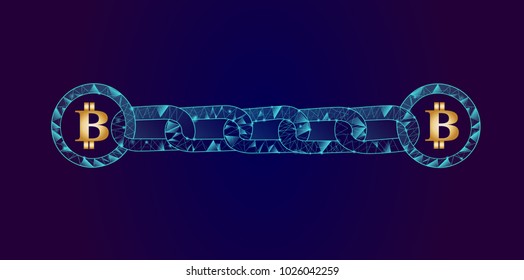 Blockchain - bitcoin software platform isolated on blue background.For web site,digital asset,financial system and presentation material.Creative and modern business concept,vector illustration eps 10