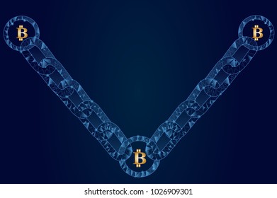 Blockchain - bitcoin software platform isolated on blue background.For web site,digital asset,financial system and presentation material.Creative and modern business concept,vector illustration eps 10
