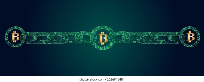 Blockchain -bitcoin software platform isolated on green background.For web site,digital asset,financial system and presentation material.Creative and modern business concept,vector illustration eps 10