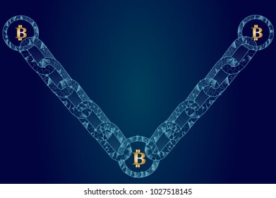 Blockchain - bitcoin software platform isolated on blue background.For web site,digital asset,financial system and presentation material.Creative and modern business concept,vector illustration eps 10