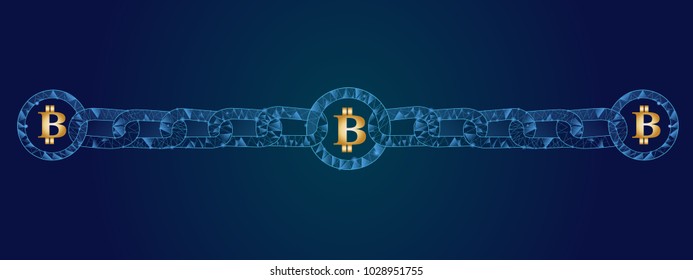 Blockchain - bitcoin software platform isolated on blue background.For web site,digital asset,financial system and presentation material.Creative and modern business concept,vector illustration eps 10