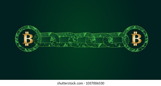 Blockchain -bitcoin software platform isolated on green background.For web site,digital asset,financial system and presentation material.Creative and modern business concept,vector illustration eps 10