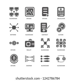 Blockchain, Bitcoin, Wallet, Blockchain icon 16 set EPS 10 vector format. Icons optimized for both large and small resolutions.