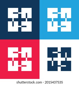 Blockchain blue and red four color minimal icon set