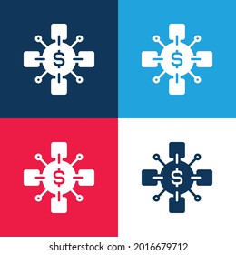 Conjunto mínimo de iconos azul y rojo de cuatro colores